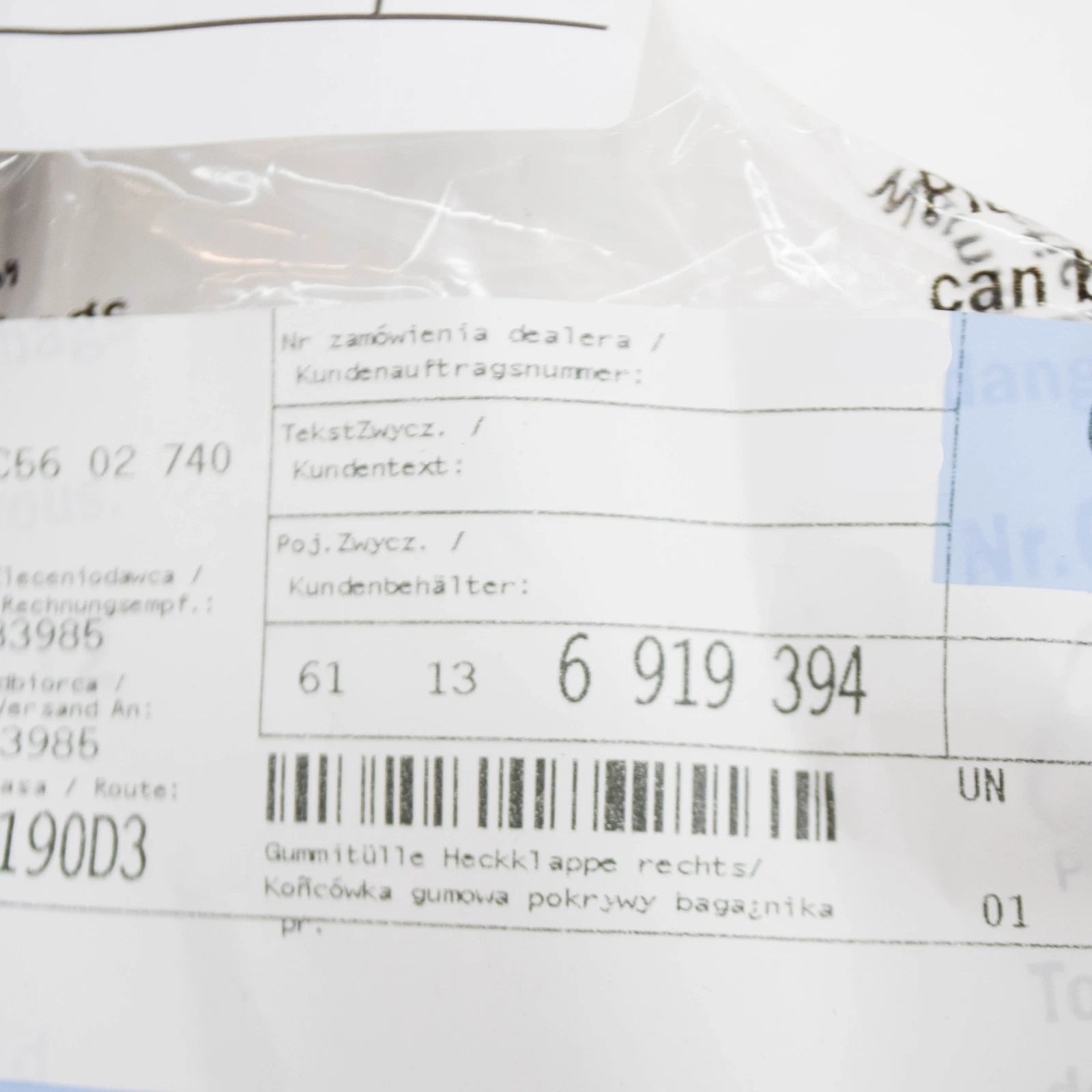 NEW BMW 3 E90 BOOT TRUNK LID WIRING GAITER GROMMET RIGHT 61136919394 ORIGINAL