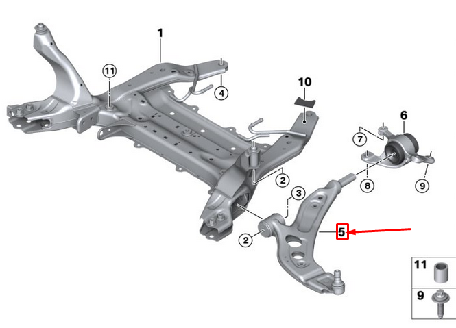 new mini cooper f57 front left wishbone with rubber mount 31126879841 original
