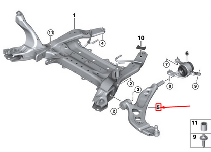 new mini cooper f57 front left wishbone with rubber mount 31126879841 original