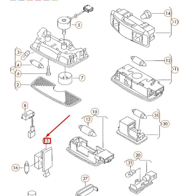 NEW VOLKSWAGEN BEETLE 9C GLOVE COMPARTMENT LID LIGHT 1J0947301