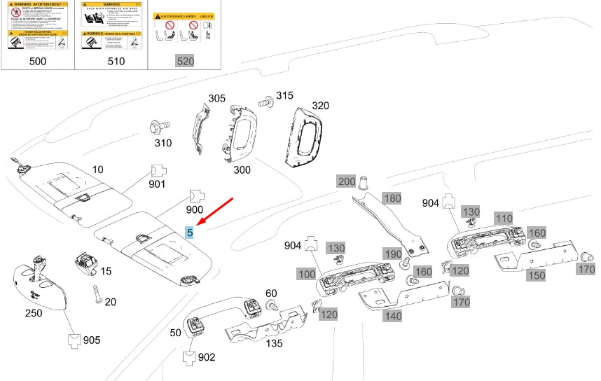 NEW MERCEDES-BENZ VITO W447 LEFT SIDE SUN VISOR A44781002107M94