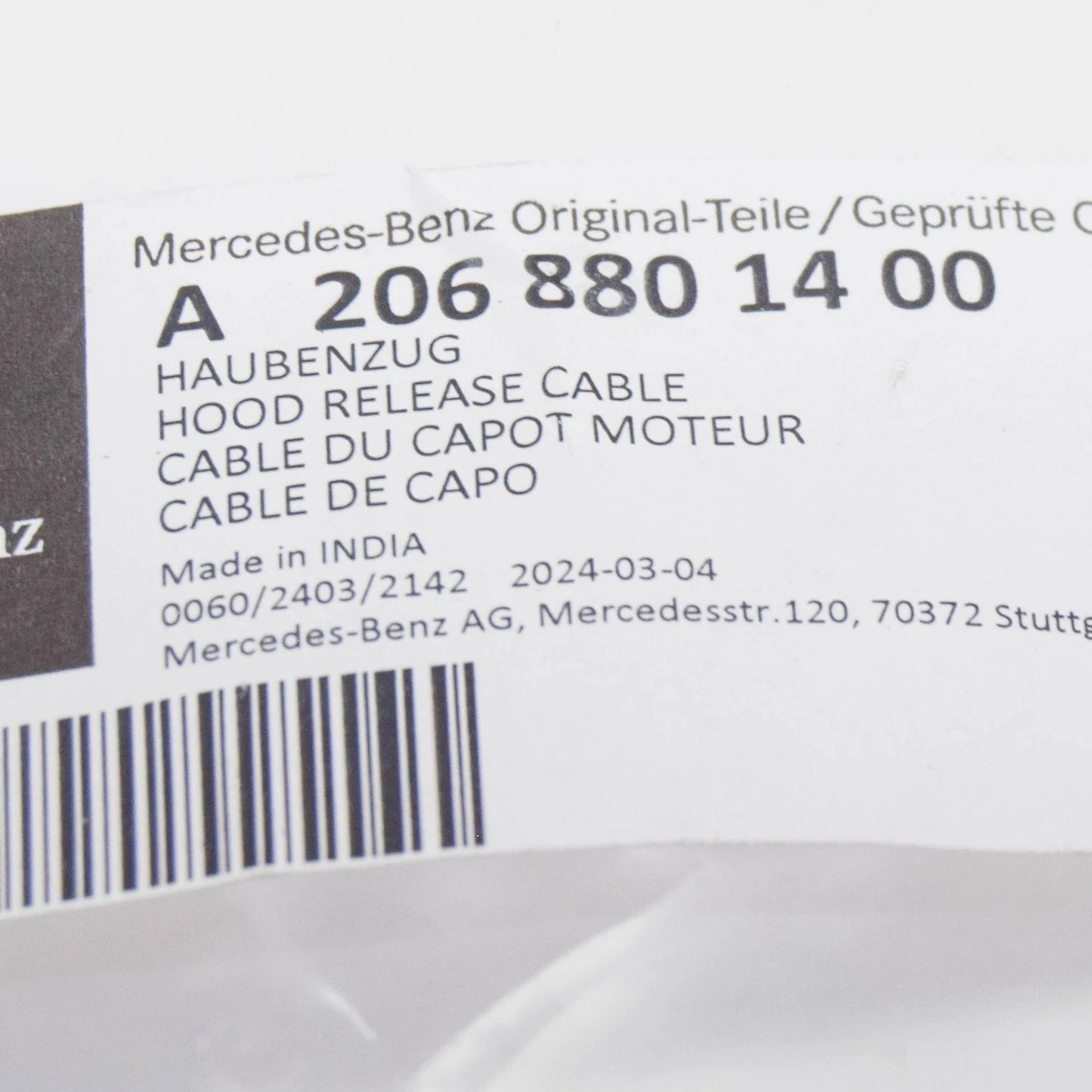 NEW MERCEDES-BENZ C W206 FRONT BONNET LOCK CABLE A2068801400 ORIGINAL
