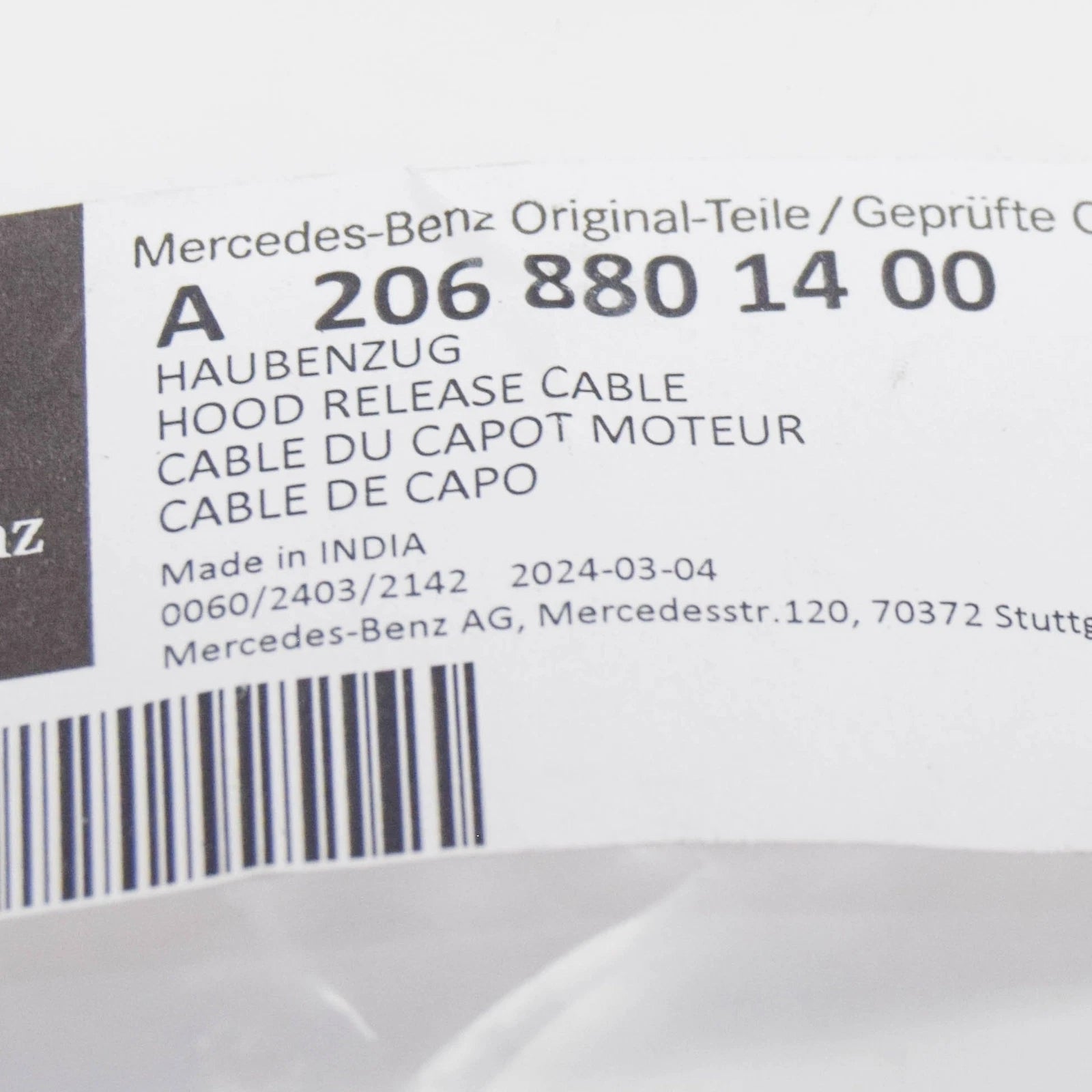 NEW MERCEDES-BENZ C W206 FRONT BONNET LOCK CABLE A2068801400 ORIGINAL