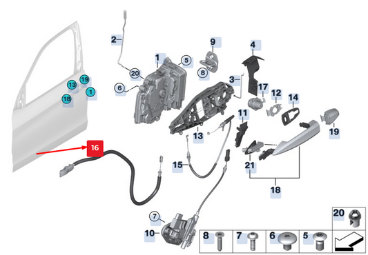 new bmw x5 f15 front door lock cable 51217293621 7293621 original