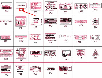 NEW MERCEDES-BENZ E W211 B-PILLAR NEAR MODEL PLATE STICKER A0045847438 ORIGINAL