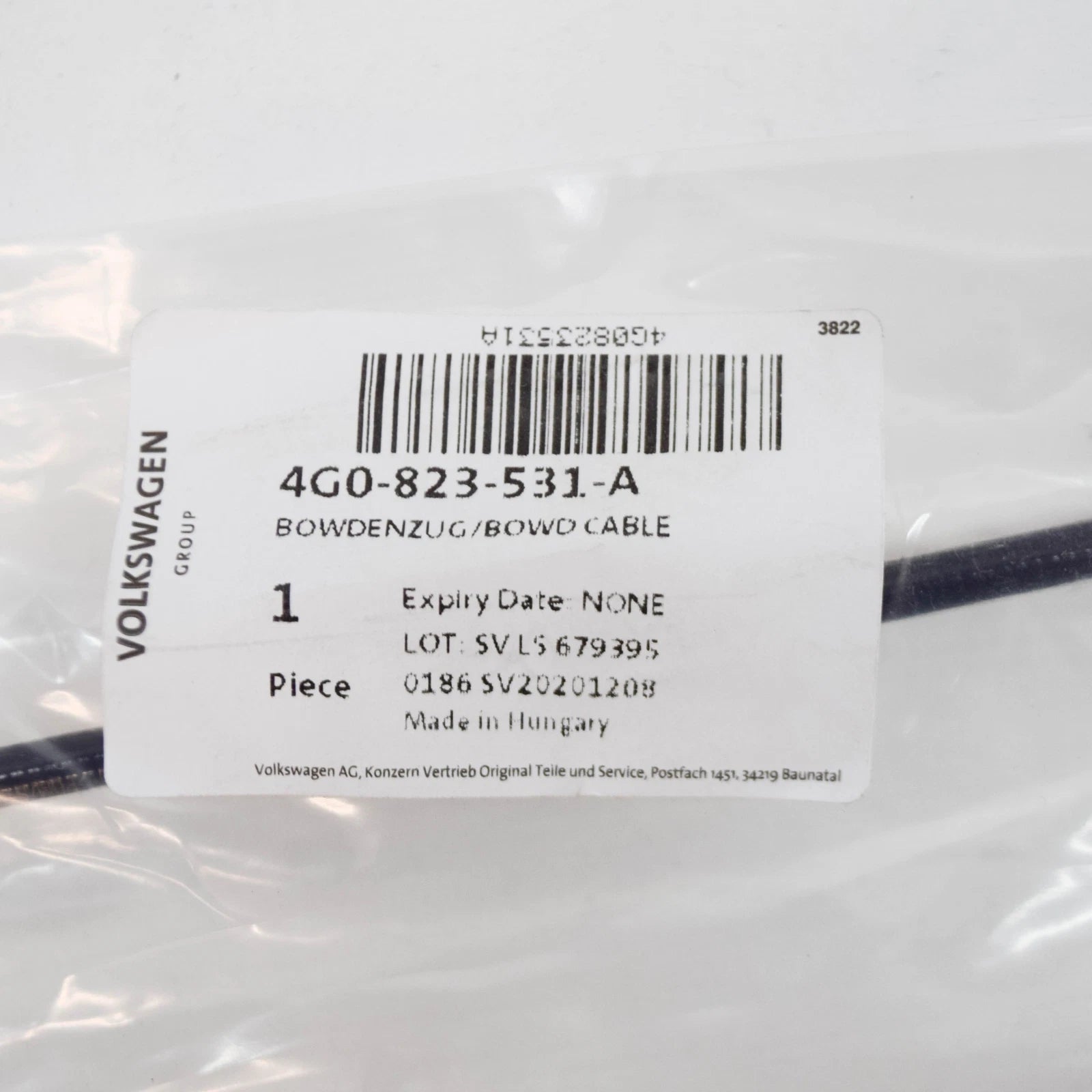 NEW AUDI A6 C7 FRONT HOOD LATCH BONNET RELEASE CABLE CENTER 4G0823531A ORIGINAL