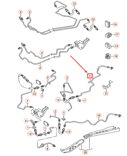new volkswagen beetle 9c rear right hard brake line hose 1j0611764ad original
