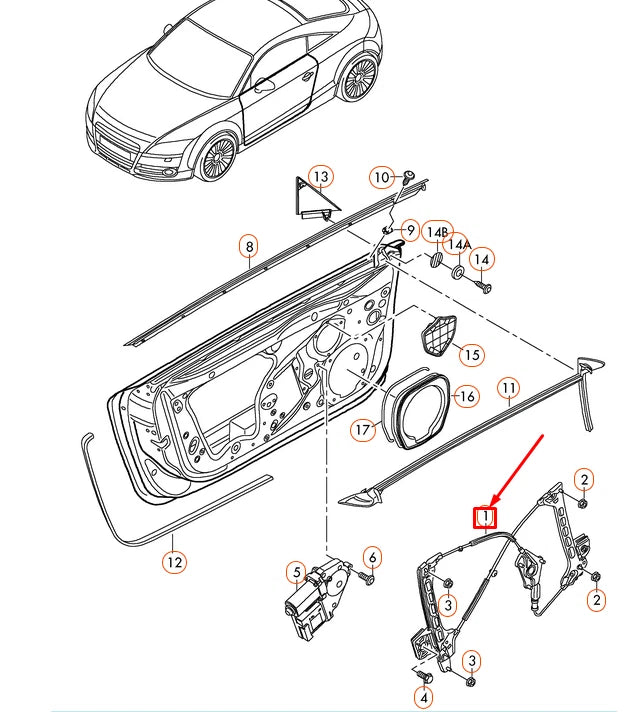 NEW AUDI TT 8J FRONT LEFT WINDOW REGULATOR 8J0837461E ORIGINAL