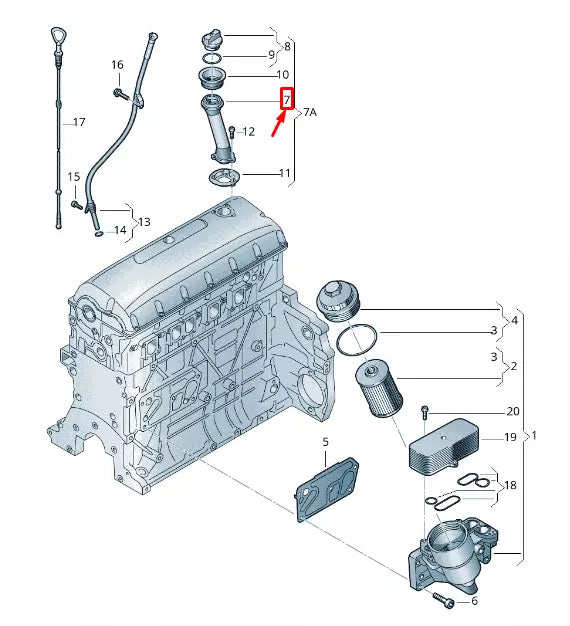 NEW VW TOUAREG 7L OIL FILLER SUPPORT 070115303L