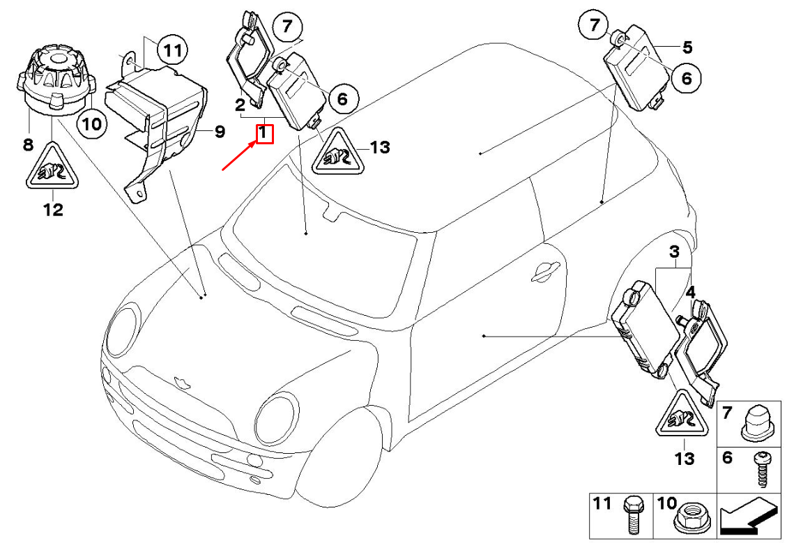 new mini cabrio r52 right door alarm system control unit 65756951664 original