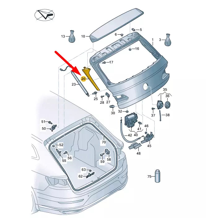 NEW VOLKSWAGEN ARTEON 3H7 REAR LID RIGHT SPOILER 3G7827940A041