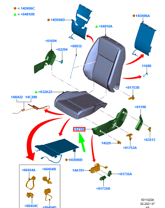 new ford ranger t6 mk1 front seat right cushion valance rhd 1750707 original