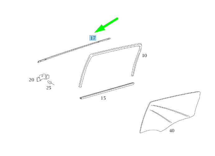 new mb b w245 rear right door window outside sealing rail a1697350865 original