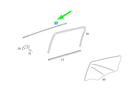 new mb b w245 rear right door window outside sealing rail a1697350865 original