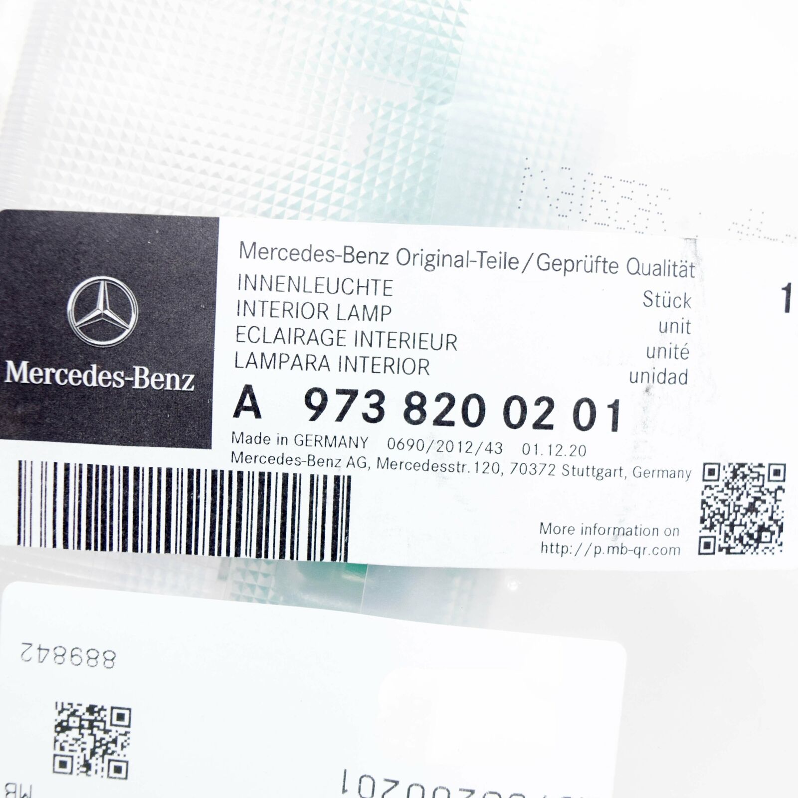 NEW MB VITO W639 FRONT CENTRAL ROOF INTERIOR LIGHT A9738200201 ORIGINAL