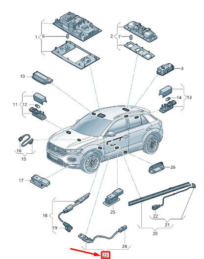 NEW VW T-ROC A11 FRONT RIGHT PULL HANDLE LED LIGHT LIGHTNING 2GA947202