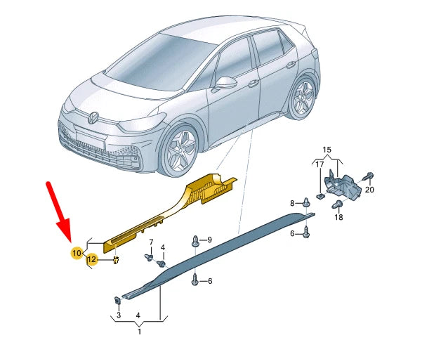 NEW VOLKSWAGEN ID.3 E11 RIGHT SILL TRIM STRIP 10A853372B4PK ORIGINAL