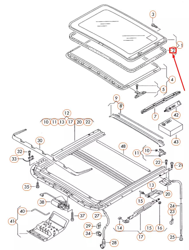 NEW VOLKSWAGEN TRANSPORTER T5 SLIDING ROOF GLASS RUBBER SEAL 6X0877209