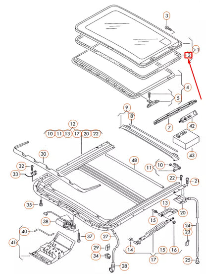 NEW VOLKSWAGEN TRANSPORTER T5 SLIDING ROOF GLASS RUBBER SEAL 6X0877209