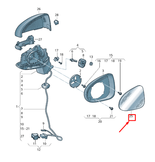 new audi a3 sportback 8v front right door mirror glass 8v0857536r original