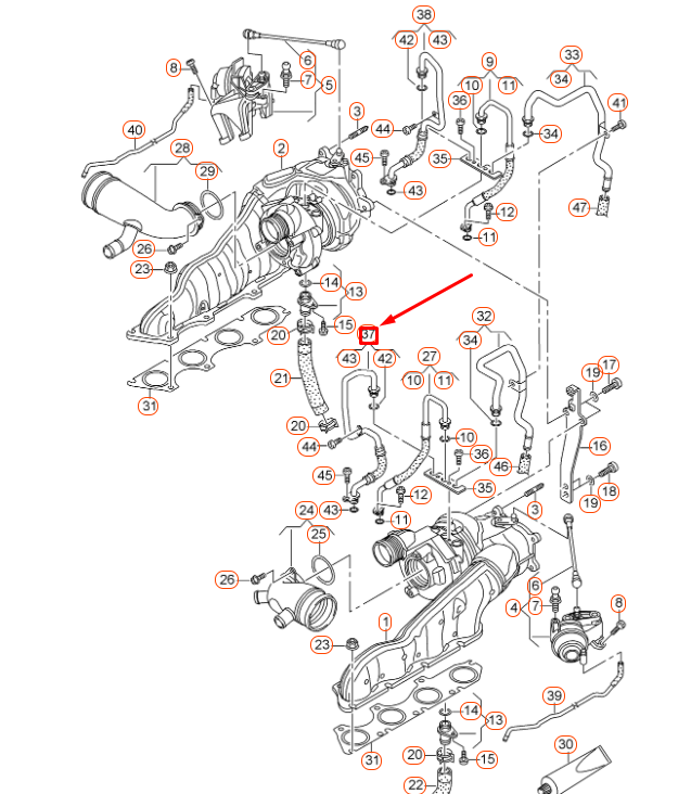 NEW AUDI A6 C7 LEFT FEED TURBO COOLANT PIPE HOSE 079145909H ORIGINAL
