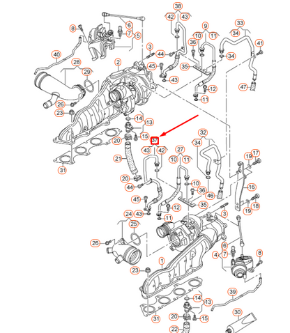 NEW AUDI A6 C7 LEFT FEED TURBO COOLANT PIPE HOSE 079145909H ORIGINAL
