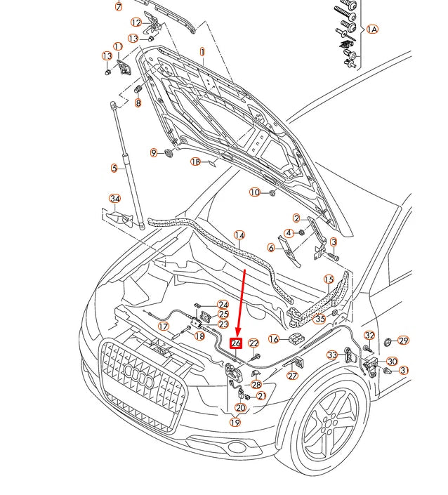NEW AUDI Q3 8U ENGINE HOOD LID LOCK CABLE 8U0823535 ORIGINAL