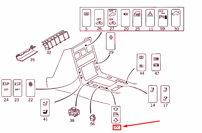 NEW MB S W140 CENTRE CONSOLE WINDOW REGULATOR SWITCH A1408210151 ORIGINAL
