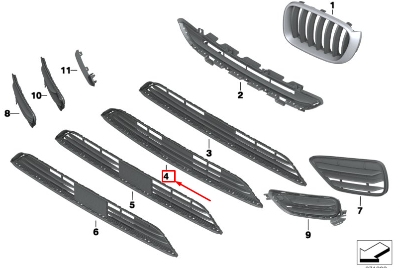 new bmw x4 f26 front middle bottom bumper grille 51117338490 original