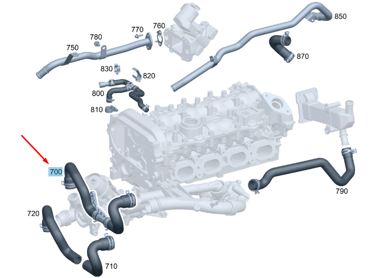 new mb c w205 thermostat and water pump coolant hose a2742003782 original