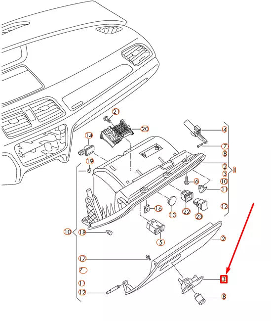 NEW AUDI Q3 8U GLOVE COMPARTMENT LID CATCH LHD 8U1857131B3Q7