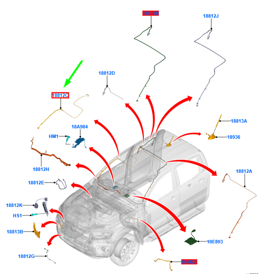 new ford ranger t6 mk1 aerial extension cable lhd 2337180 jb3t-18812-rc original
