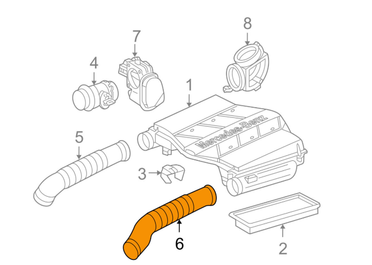NEW MB S W220 LEFT SIDE AIR INTAKE PIPE HOSE S 350 PETROL A1120943782 ORIGINAL