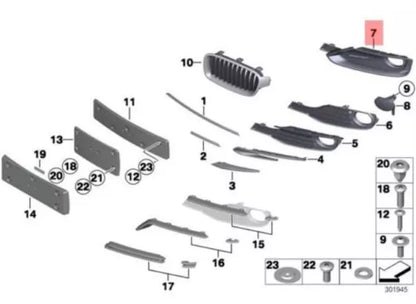 NEW BMW 3 F30 LEFT FOG LIGHT CLOSED GRILLE 51117300737 7300737 ORIGINAL