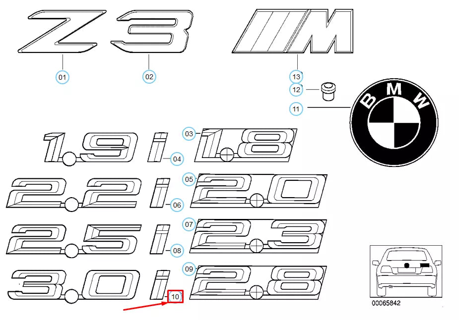 NEW BMW Z3 E36 COUPE TRUNK LID 3.0I EMBLEM BADGE 51148413711 8413711 ORIGINAL