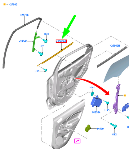 new ford ecosport mk2 bk rear right door belt weatherstrip 2232129 original