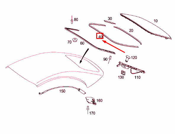 NEW MERCEDES-BENZ E A207 CONVERTIBLE ROOF WINDOW FRAME SEAL A2097770698 ORIGINAL