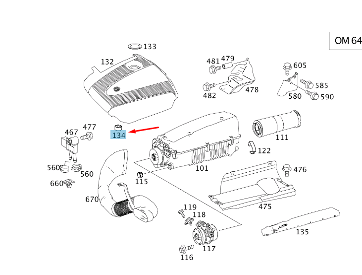 new mb c w203 air intake mounting cover elastomer bearing a6460940085 original