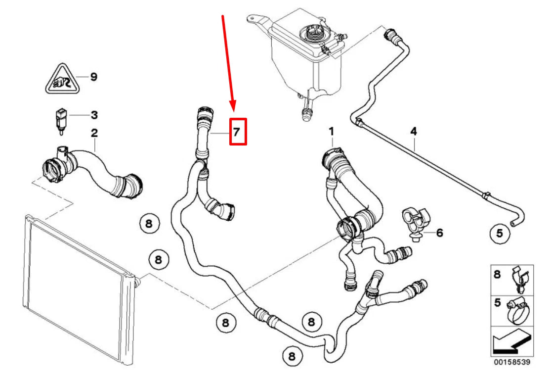 NEW BMW 5 E60 COOLANT RETURN HOSE 17127560160 7560160 ORIGINAL