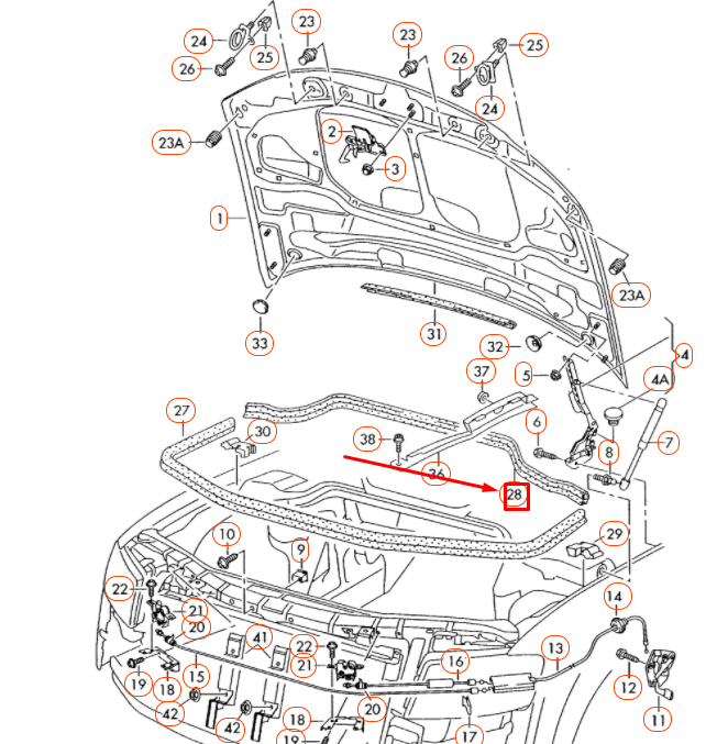 new audi a8 d3 engine hood rear upper centre water box seal 4e0823723c original
