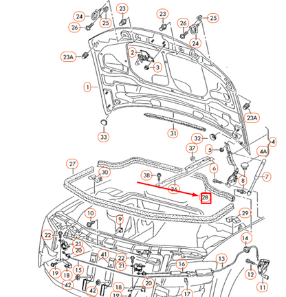 new audi a8 d3 engine hood rear upper centre water box seal 4e0823723c original