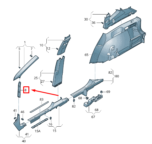 new seat tarraco kn center left a pillar trim 5nn86822382v original