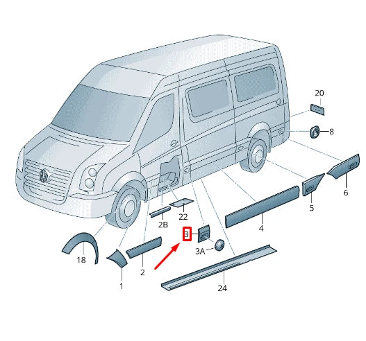 NEW VW CRAFTER 2F MK1 RIGHT B-PILLAR PROTECTIVE STRIP 2E1853536BE
