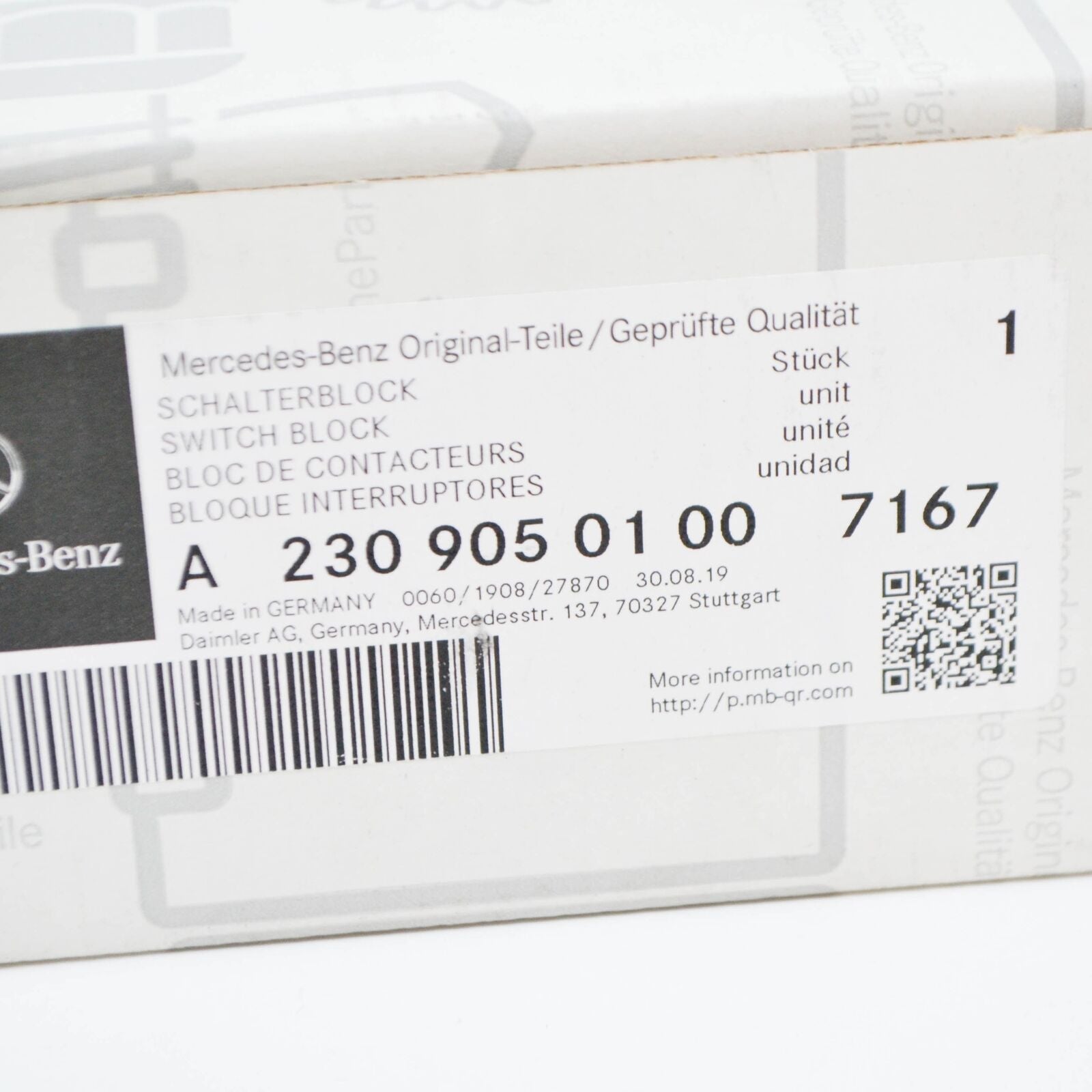 NEW MB SL R230 GEARSHIFT LEVER LEFT SWITCH BLOCK A23090501007167 ORIGINAL