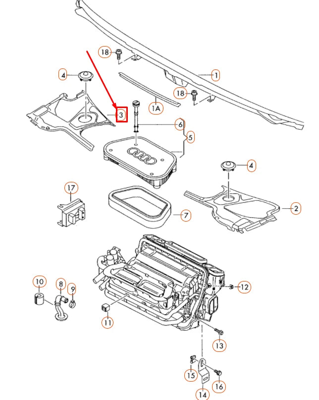 NEW AUDI A8 D3 COWL EXTENSION WATER BOX RIGHT COVER LHD 4E1819448E01C ORIGINAL
