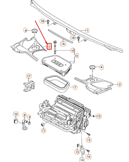 NEW AUDI A8 D3 COWL EXTENSION WATER BOX RIGHT COVER LHD 4E1819448E01C ORIGINAL