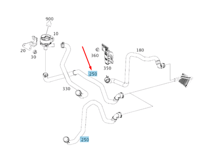 NEW MB GLA X156 ENGINE TO HEAT EXCHANGER MOLDED HOSE A2468303296 ORIGINAL