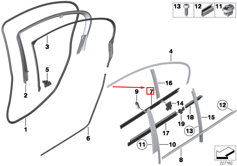 new bmw 5 f10 rear left inner door window channel 51357182289 7182289 original