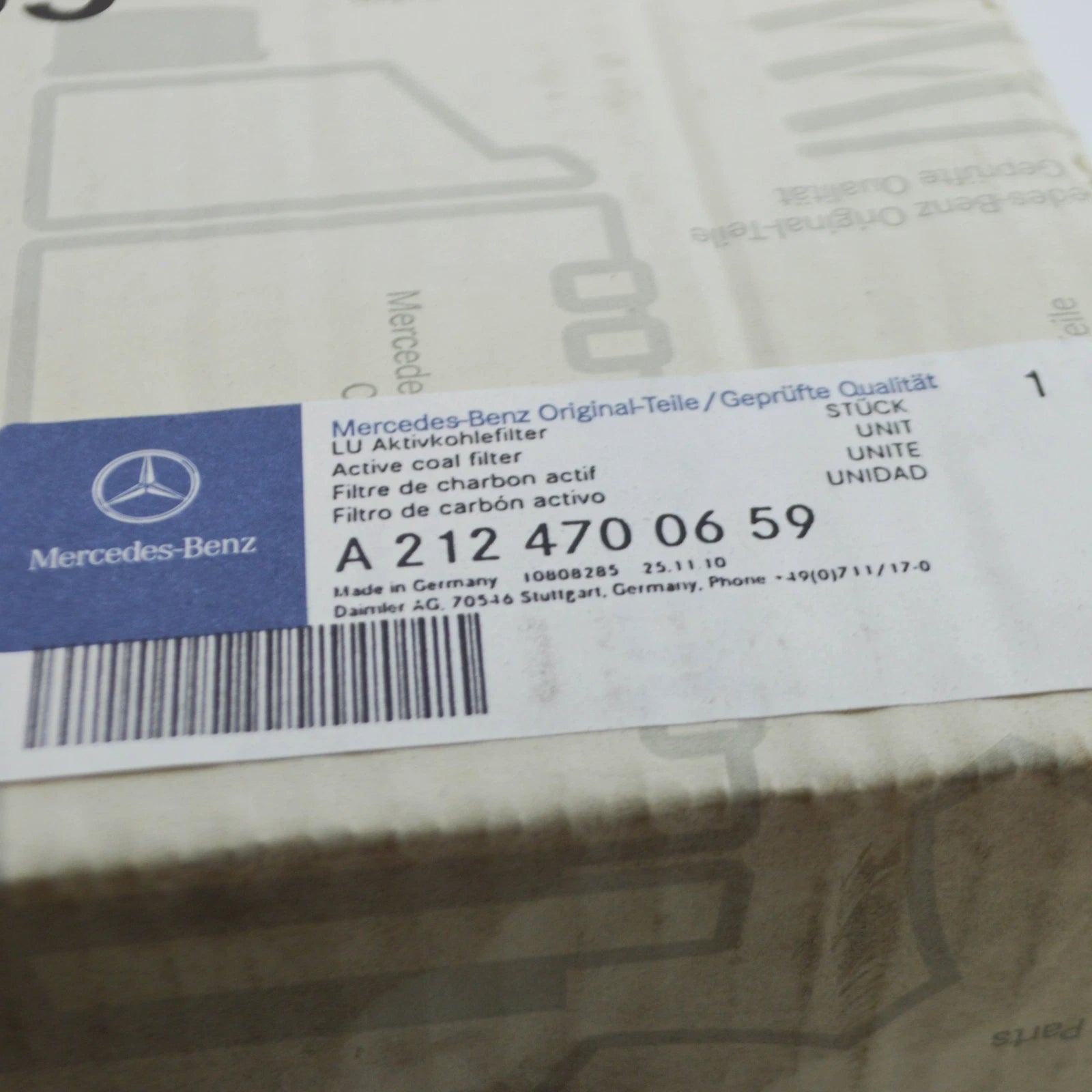 NEW MERCEDES-BENZ E W212 ACTIVATED CHARCOAL FILTER A2124700659 ORIGINAL