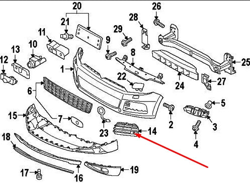 NEW VOLKSWAGEN TOUAREG 7P FRONT BUMPER RIGHT GRILLE 7P68536669B9